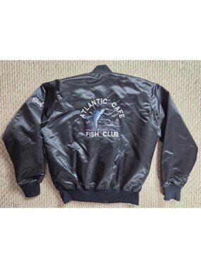 Taunton MA Massachusetts Atlantic Cafe Fish Club Embroidered Bomber Black Large